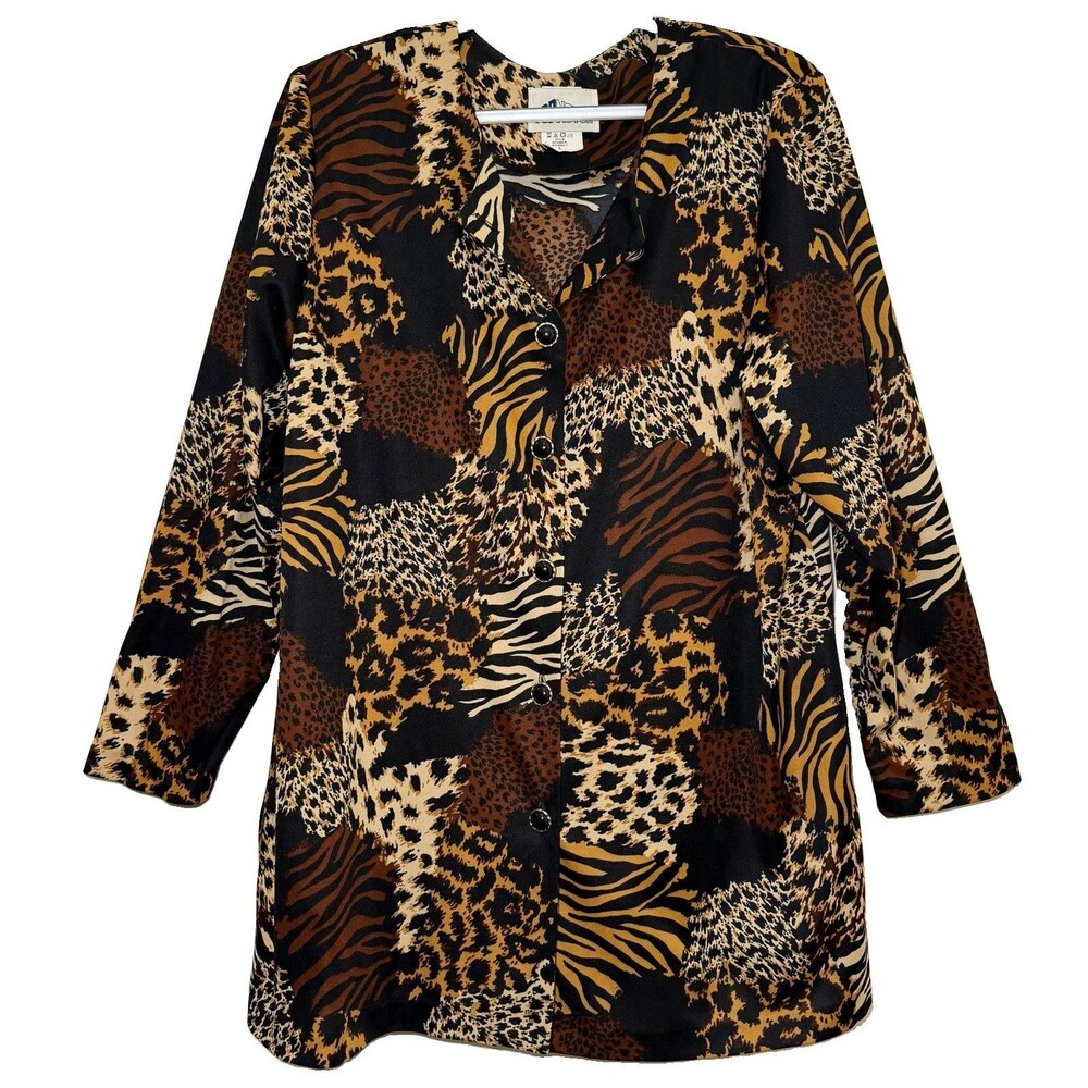 Vintage Top Notch USA Animal Print Button Front Shirt Jacket Blouse Women’s L